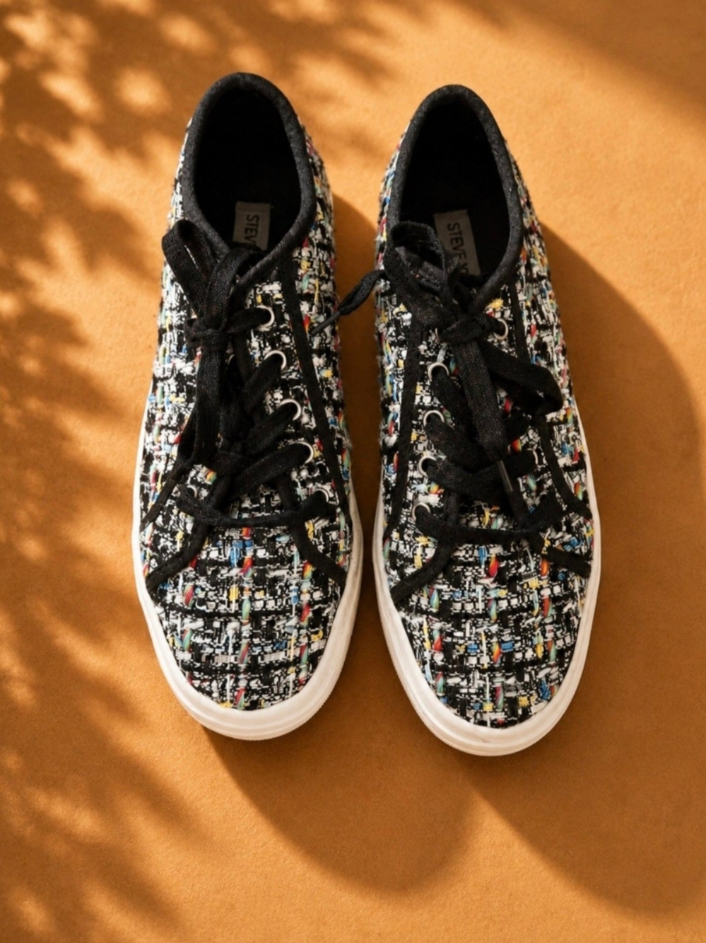 Steve Madden Women's Black Tweed Low-Top Sneakers with Multicolor Accents